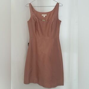 ANN TAYLOR Raw Silk Square Neck Sleeveless A-Line Midi Dress